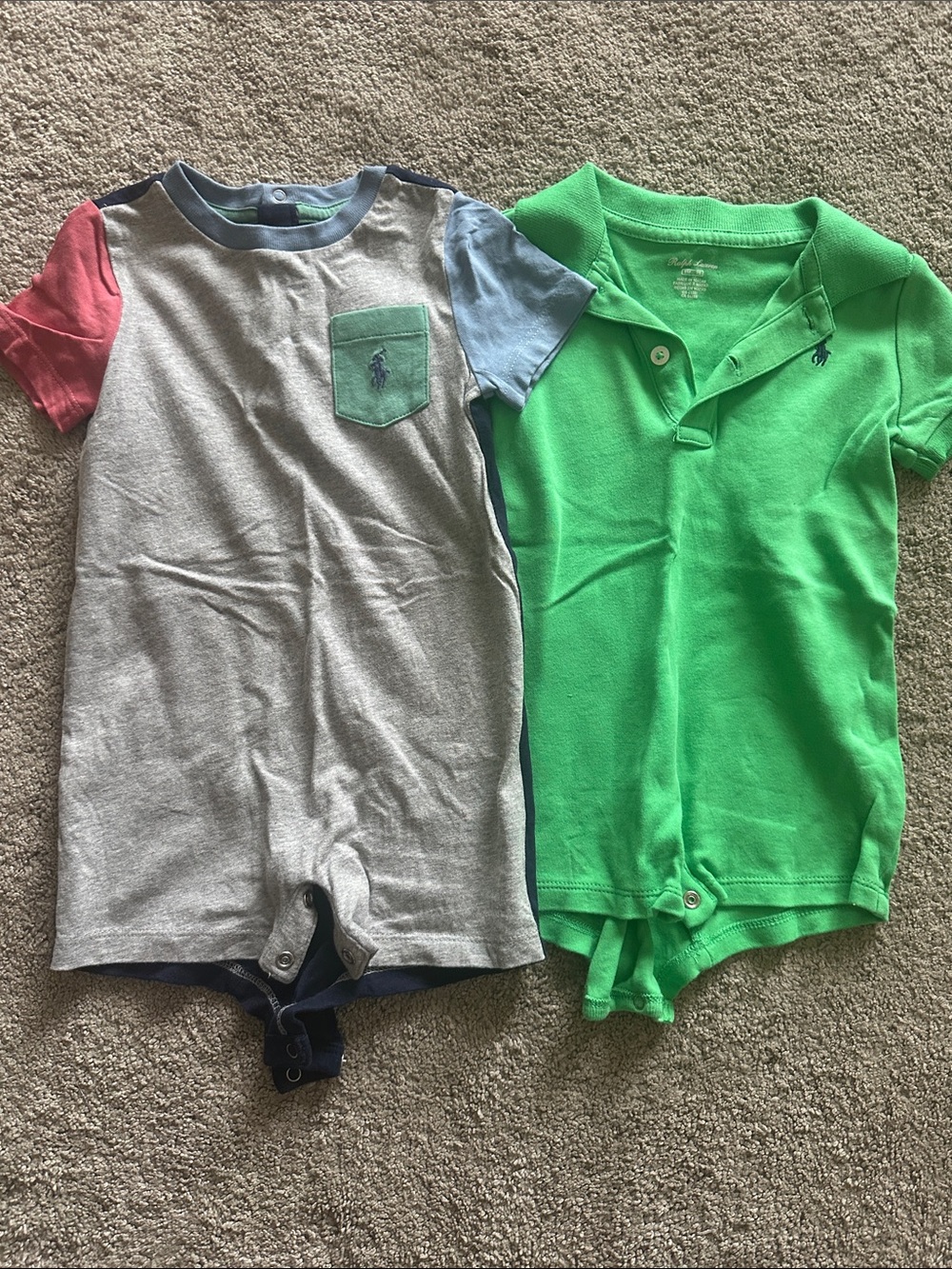 Ralph Lauren Green Polo Romper AND Multicolor Pocket Shortie